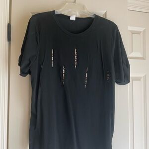 Black Top With Leopard Print Slits